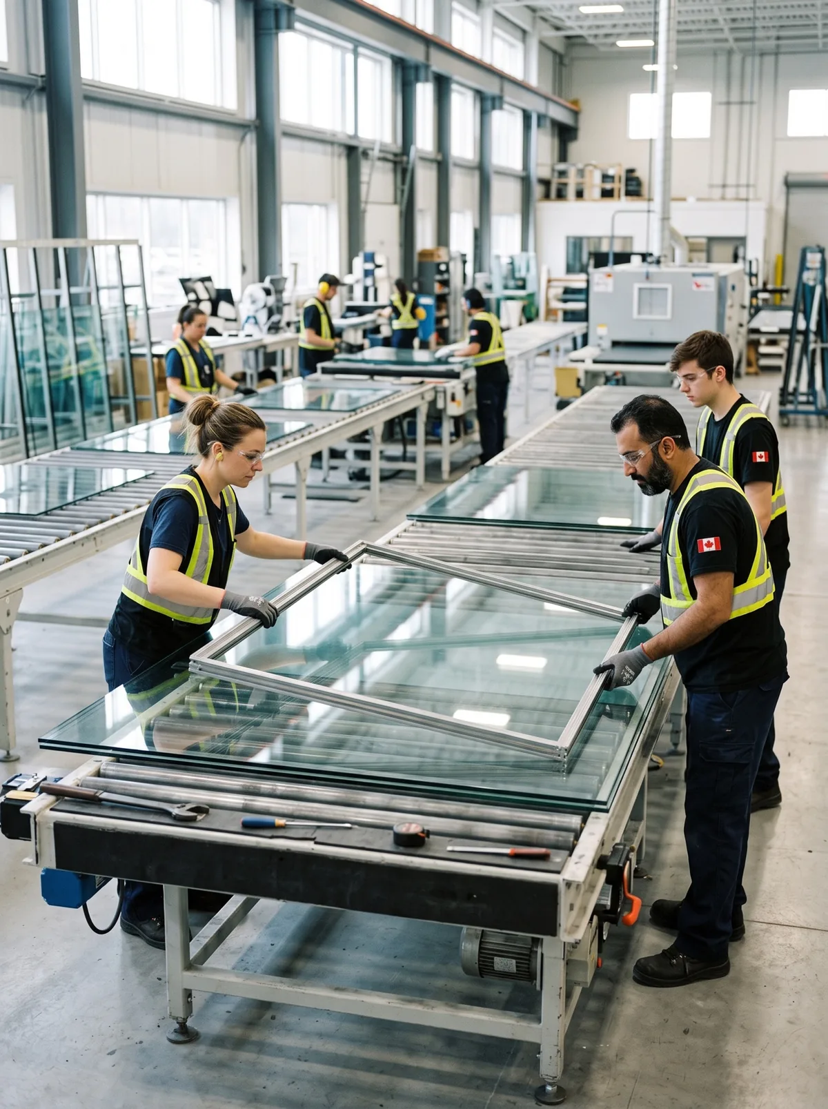 Insulated glass unit assembly line with spacer frames being placed