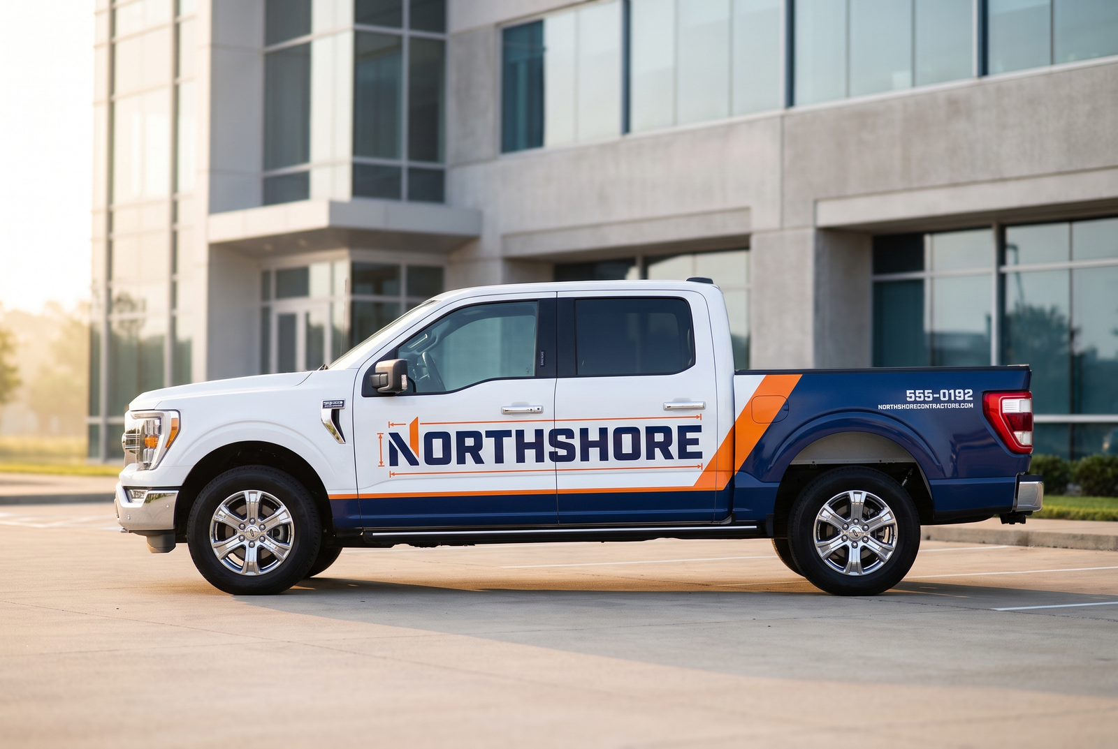 Branded contractor pickup truck with Northshore vehicle wrap