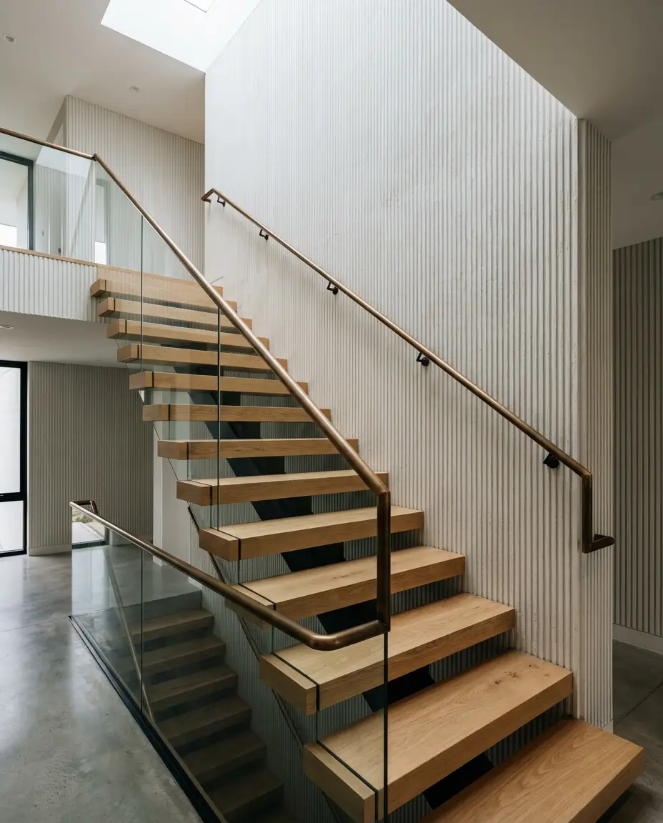 Floating hardwood staircase in a custom home