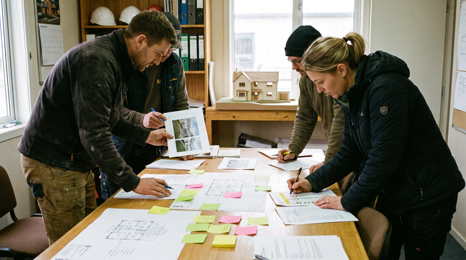 Builder team comparing proposals to pick the best construction marketing agencies for their company