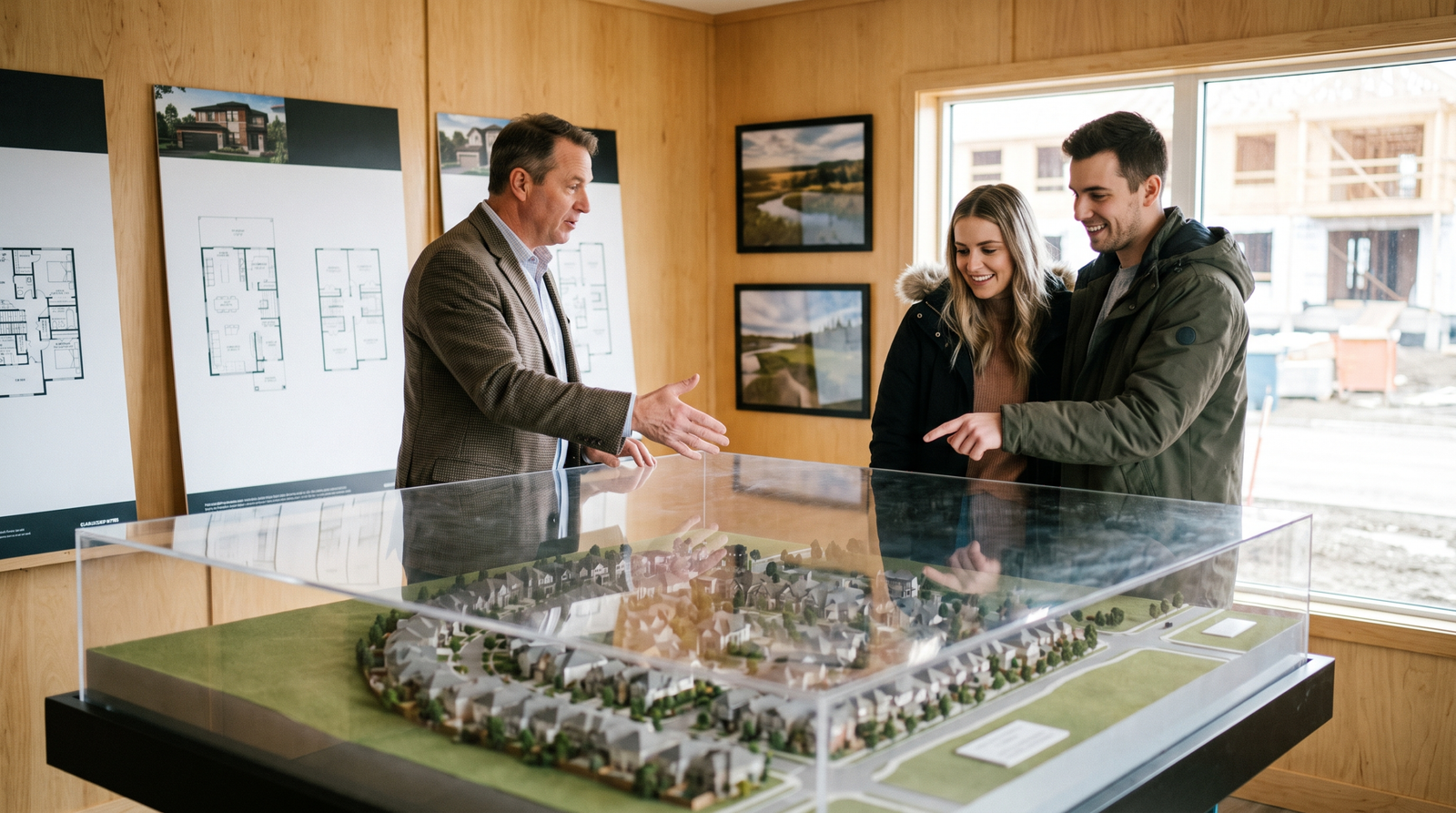 Home builder marketing automation supports the sales centre conversation with a young couple